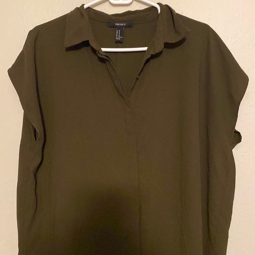 Forever 21 Olive Green Button Down Dress- M